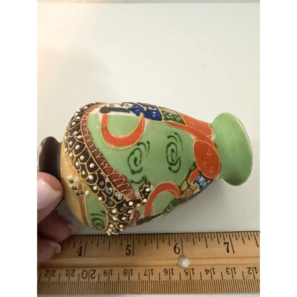 vtg Japanese Satsuma Moriage Vase with Dragon and Immortal Motif